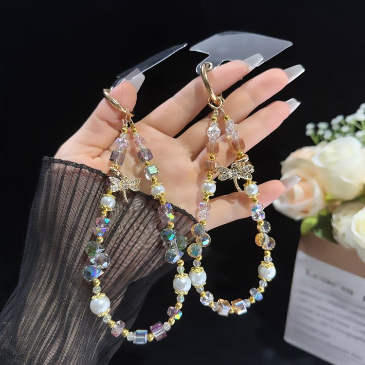 Tender Dragonfly Accent Pearl Crystal Phone Chain