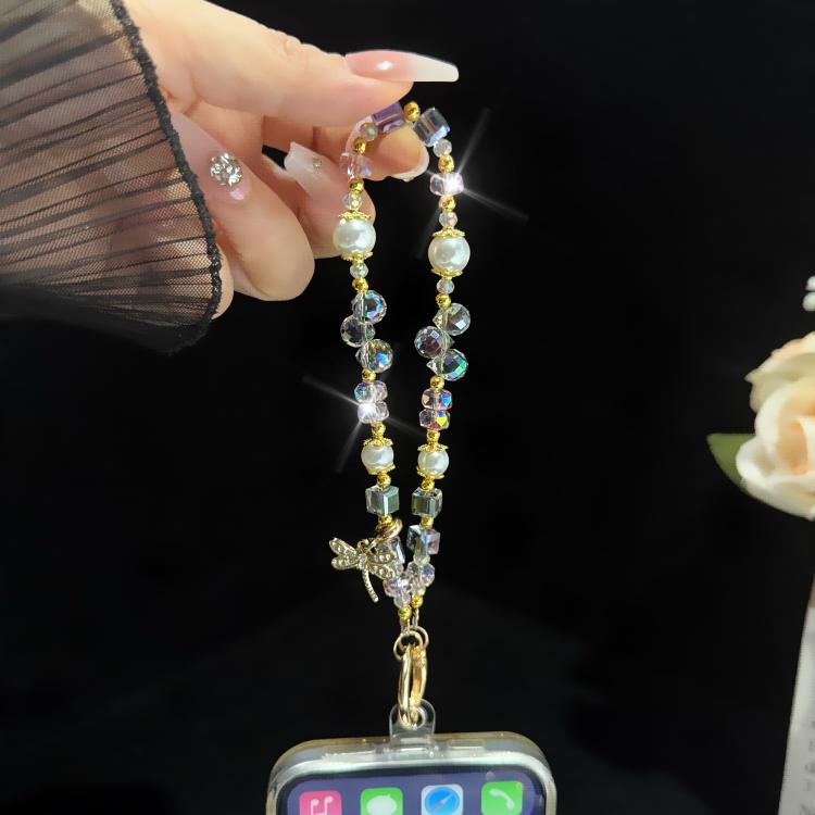 Tender Dragonfly Accent Pearl Crystal Phone Chain