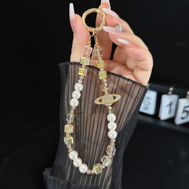 Elegant Retro Saturn Iridescent Cube Phone Chain