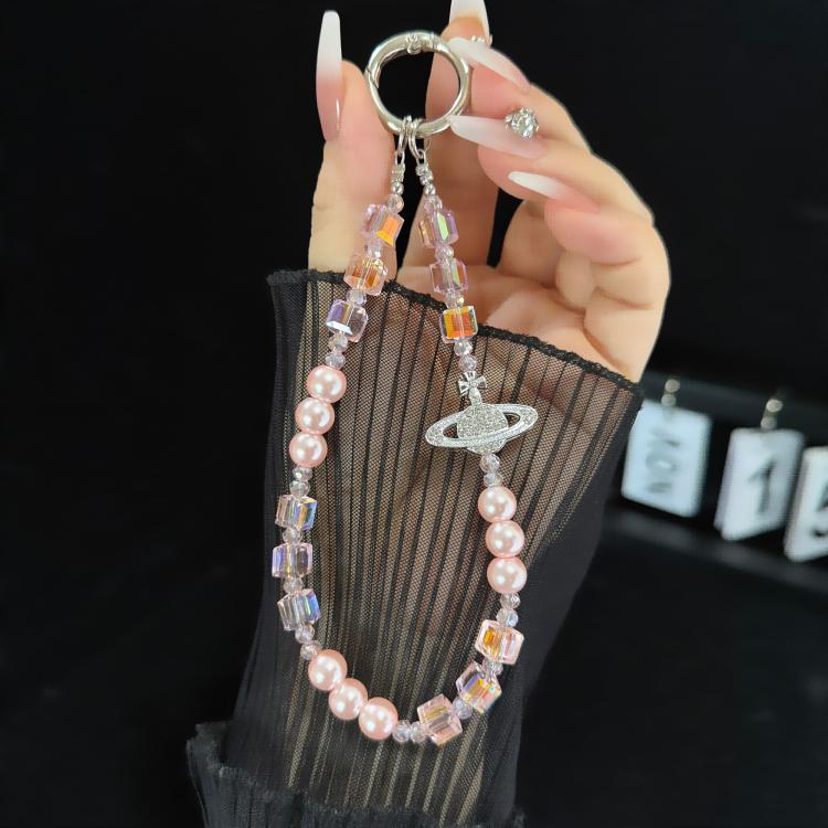 Elegant Retro Saturn Iridescent Cube Phone Chain