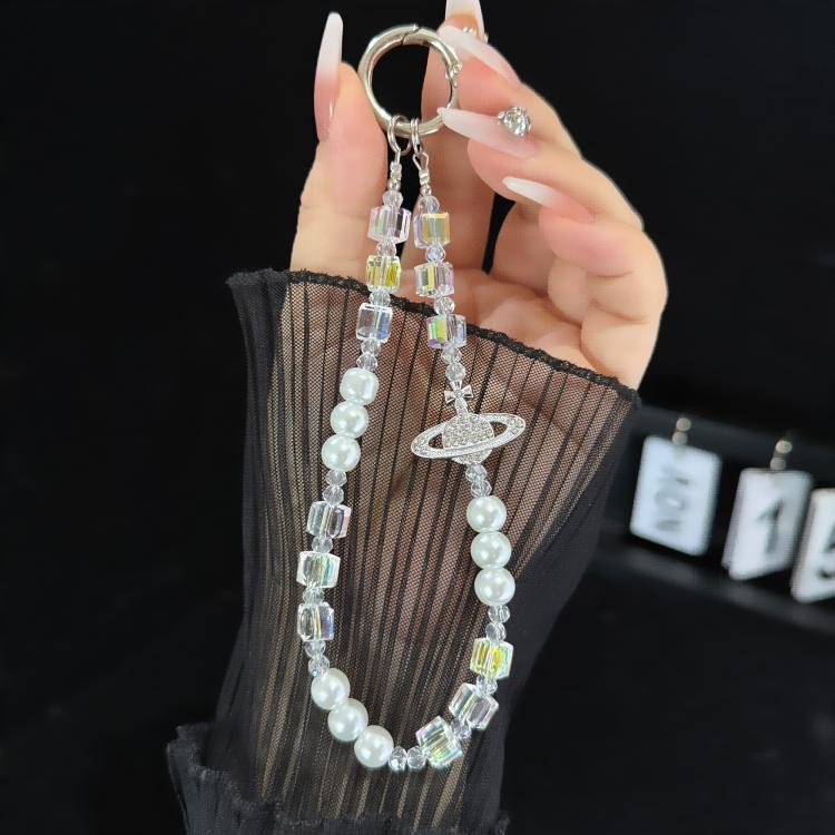 Elegant Retro Saturn Iridescent Cube Phone Chain