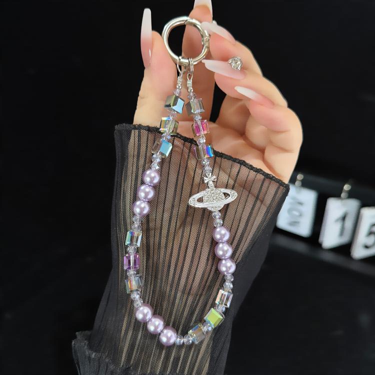 Elegant Retro Saturn Iridescent Cube Phone Chain