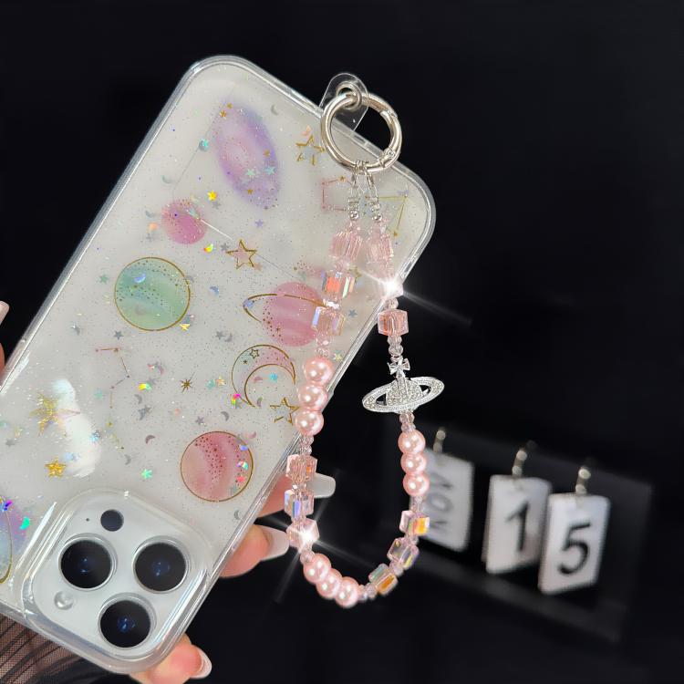 Elegant Retro Saturn Iridescent Cube Phone Chain