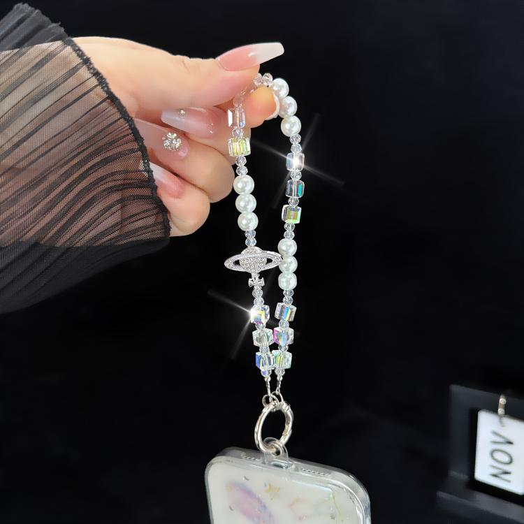 Elegant Retro Saturn Iridescent Cube Phone Chain