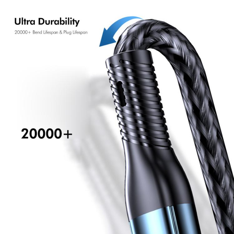 ENKAY 3-in-1 120W USB to 8 Pin / Type-C / Micro USB Nylon Braided Fast Charging Cable, Length: 1.2m