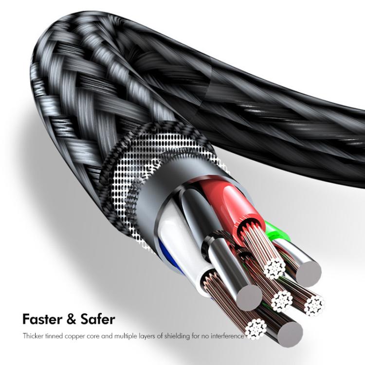 ENKAY 3-in-1 120W USB to 8 Pin / Type-C / Micro USB Nylon Braided Fast Charging Cable, Length: 1.2m