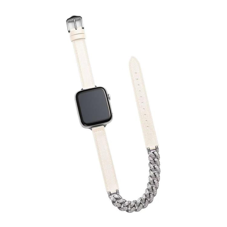 For Apple Watch 42mm / 41mm / 40mm / 38mm Diamond Encrusted Bracelet Genuine Leather Watch Band