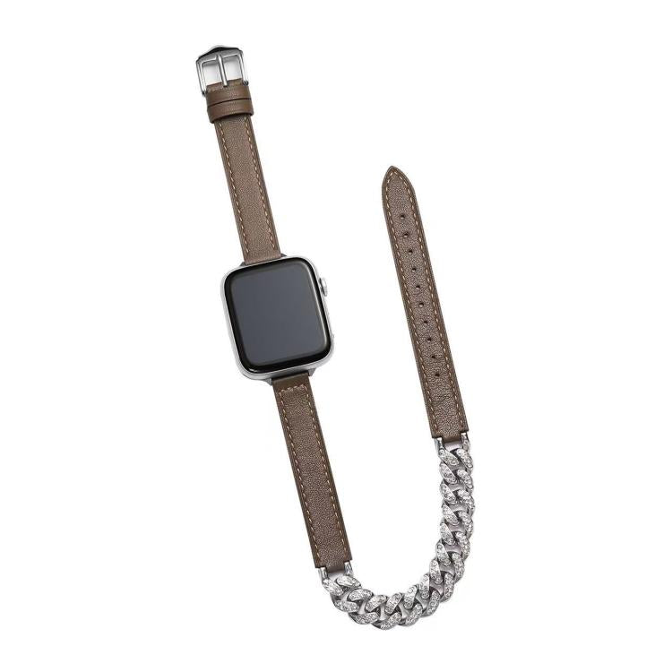 For Apple Watch 42mm / 41mm / 40mm / 38mm Diamond Encrusted Bracelet Genuine Leather Watch Band
