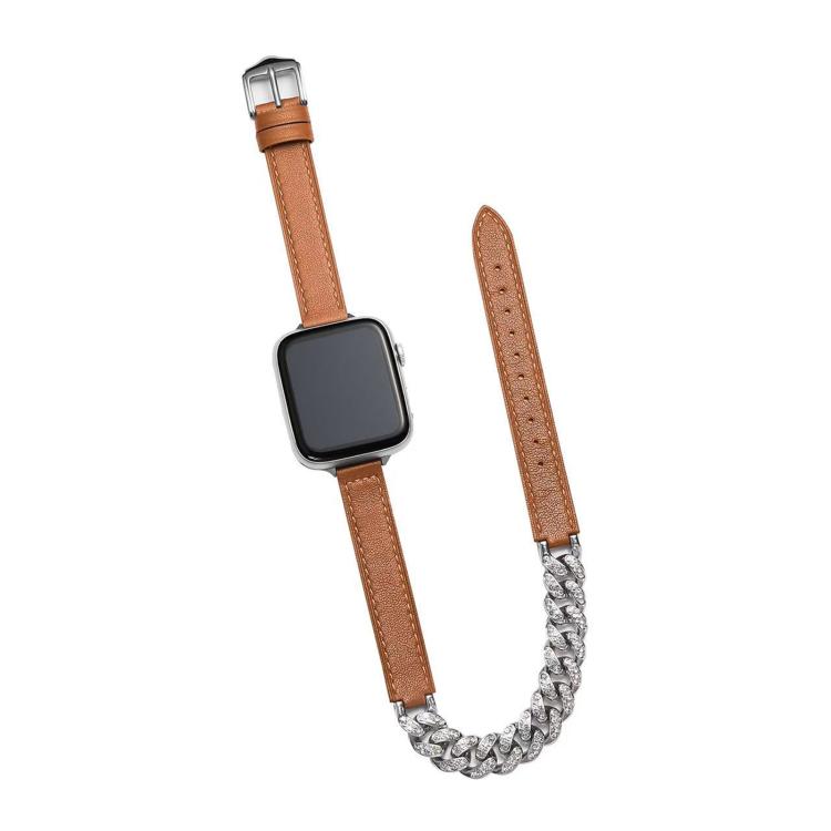 For Apple Watch 42mm / 41mm / 40mm / 38mm Diamond Encrusted Bracelet Genuine Leather Watch Band
