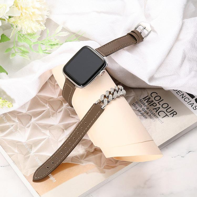 For Apple Watch 42mm / 41mm / 40mm / 38mm Diamond Encrusted Bracelet Genuine Leather Watch Band
