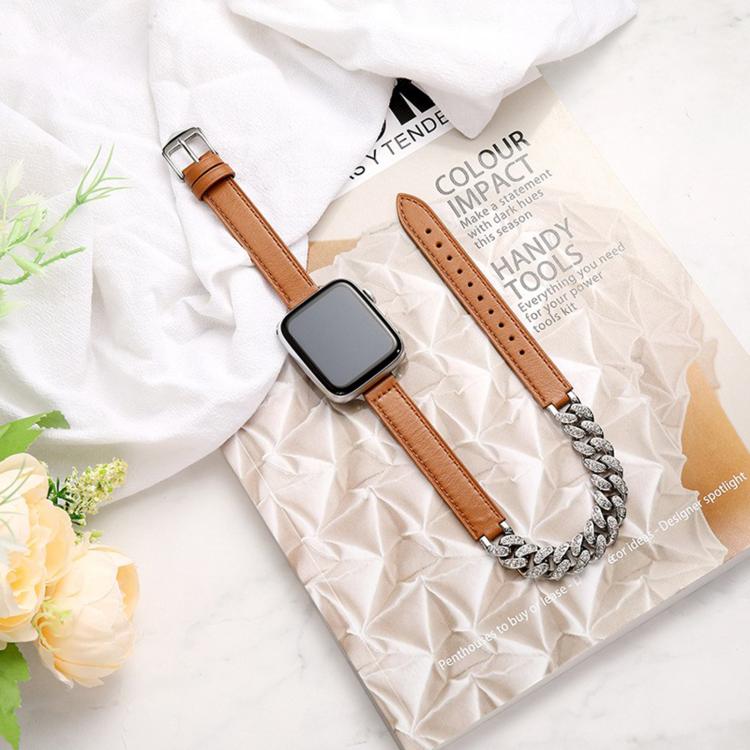 For Apple Watch 42mm / 41mm / 40mm / 38mm Diamond Encrusted Bracelet Genuine Leather Watch Band
