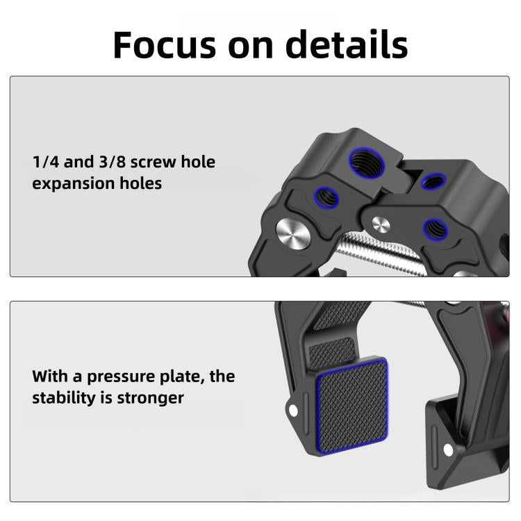 Multi-functional Aluminium Alloy Heavy-Duty Clamp Camera Extension Mount - Black