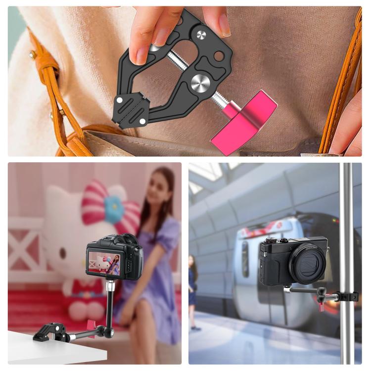 Multi-functional Aluminium Alloy Heavy-Duty Clamp Camera Extension Mount - Black