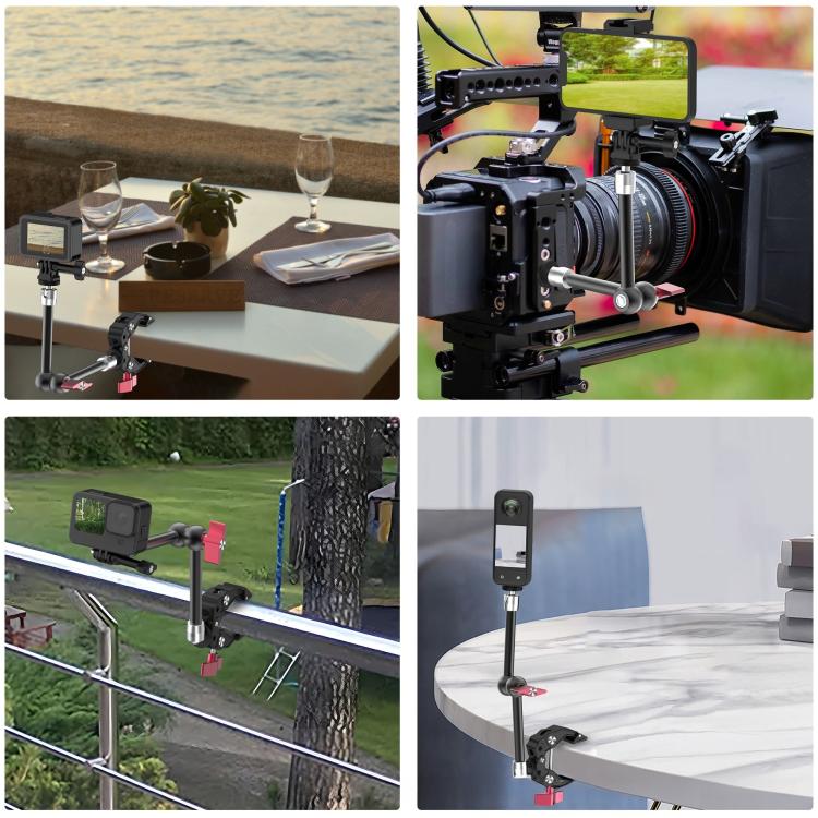 Multi-functional Aluminium Alloy Heavy-Duty Clamp Camera Extension Mount - Black