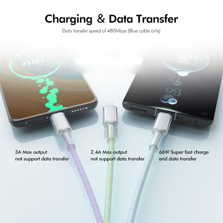 ENKAY 120W USB to Dual Type-C ＆ 8 Pin Nylon Braided Fast Charging Cable, Length: 1.2m