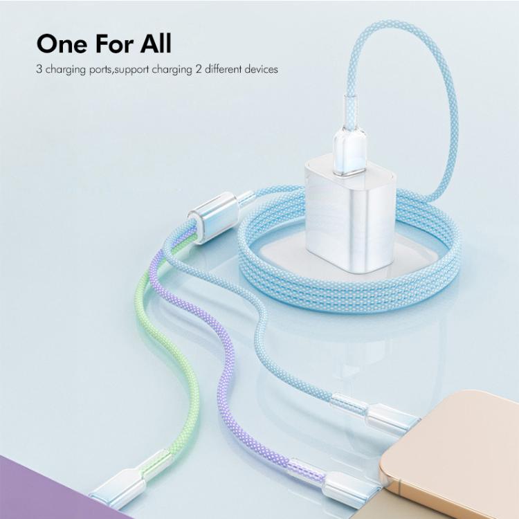 ENKAY 120W USB to Dual Type-C ＆ 8 Pin Nylon Braided Fast Charging Cable, Length: 1.2m
