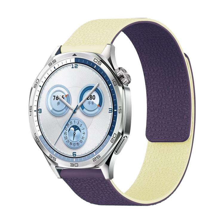 22mm Two Color Lychee Texture Magnetic Silicone Watch Band