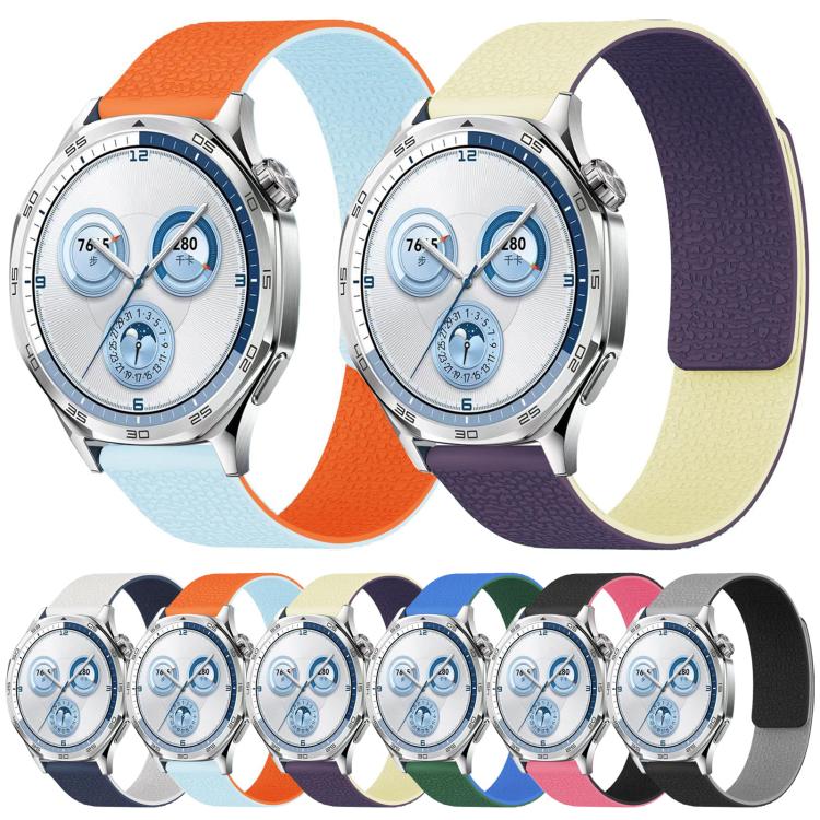 20mm Two Color Lychee Texture Magnetic Silicone Watch Band