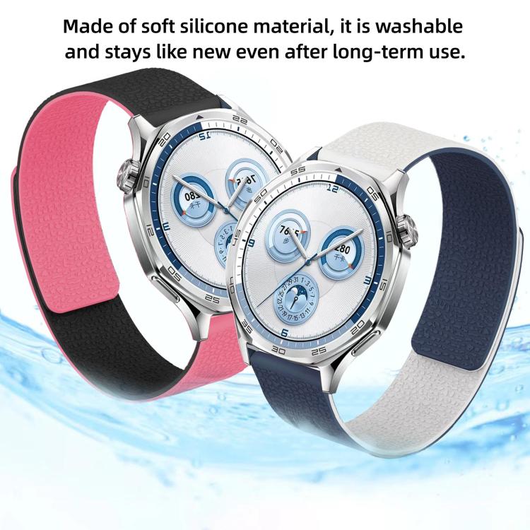 20mm Two Color Lychee Texture Magnetic Silicone Watch Band
