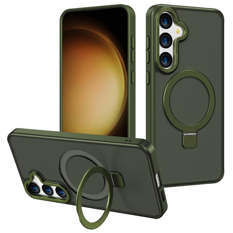 For Samsung Galaxy S24+ 5G Kalebol Metal Frame Frosted MagSafe Holder PC Phone Case