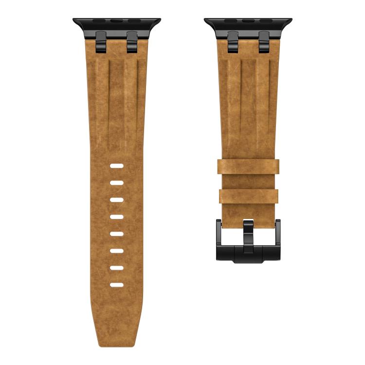 For Apple Watch 46mm / 49mm / 45mm / 44mm Crazy Horse Vegan Leather Stainless Steel Black Buckle Watch Band