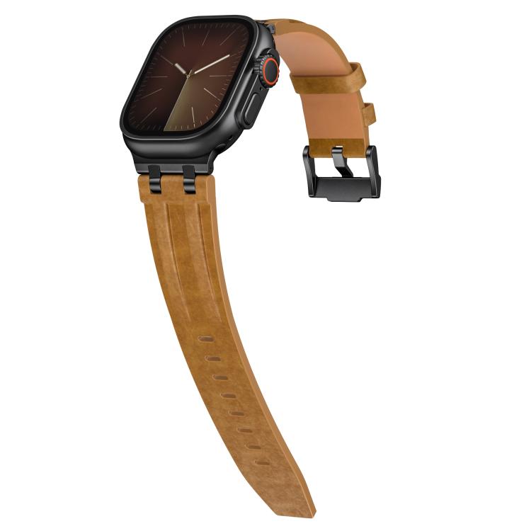 For Apple Watch 46mm / 49mm / 45mm / 44mm Crazy Horse Vegan Leather Stainless Steel Black Buckle Watch Band
