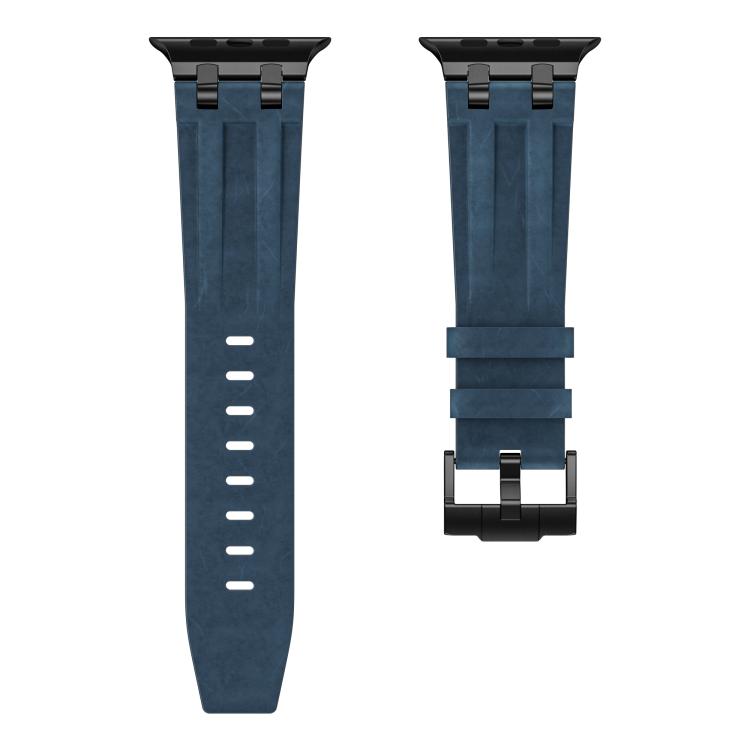 For Apple Watch 46mm / 49mm / 45mm / 44mm Crazy Horse Vegan Leather Stainless Steel Black Buckle Watch Band