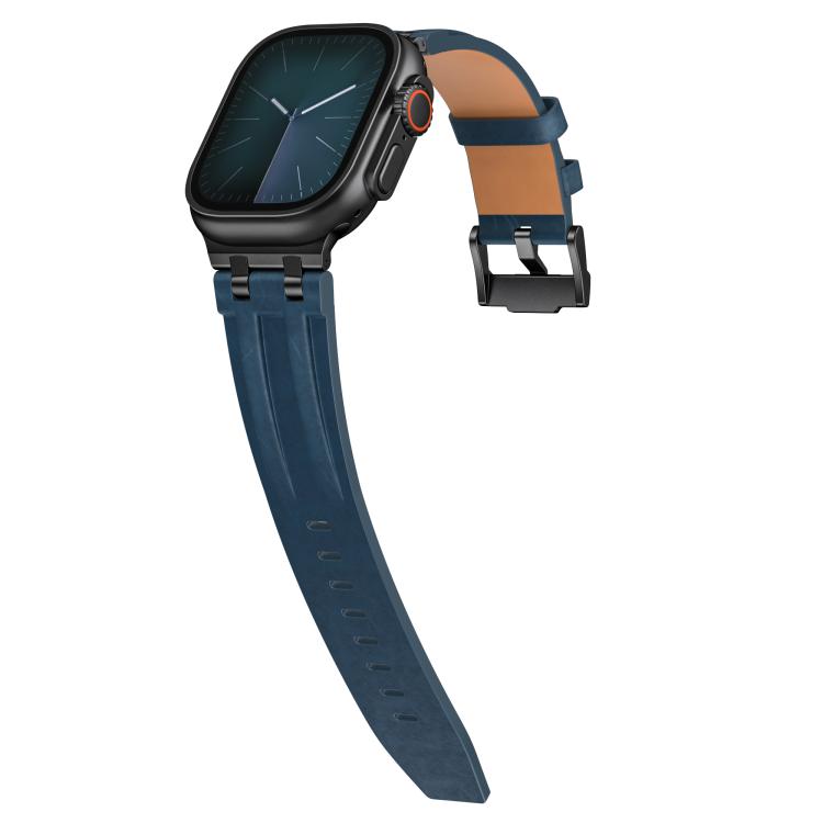 For Apple Watch 46mm / 49mm / 45mm / 44mm Crazy Horse Vegan Leather Stainless Steel Black Buckle Watch Band