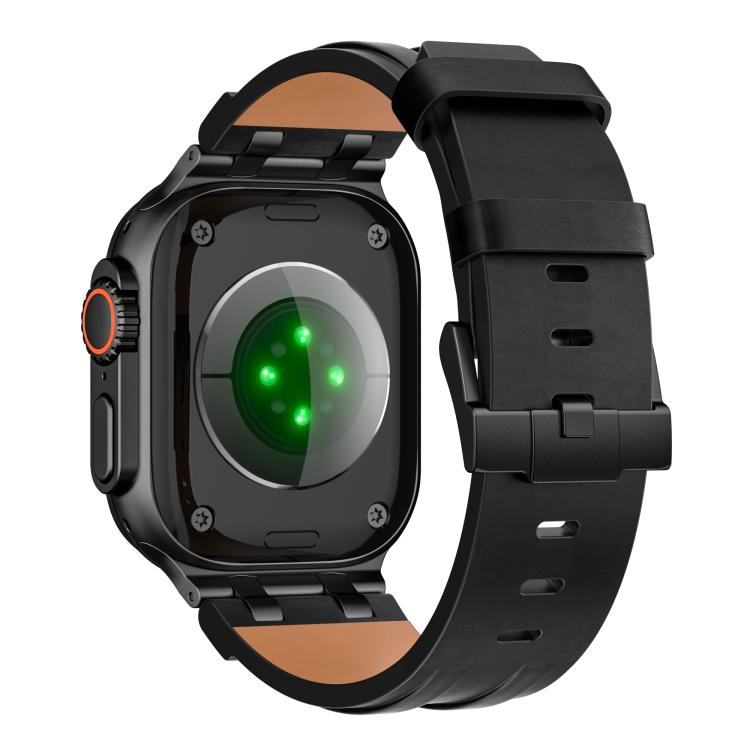 For Apple Watch 46mm / 49mm / 45mm / 44mm Crazy Horse Vegan Leather Stainless Steel Black Buckle Watch Band