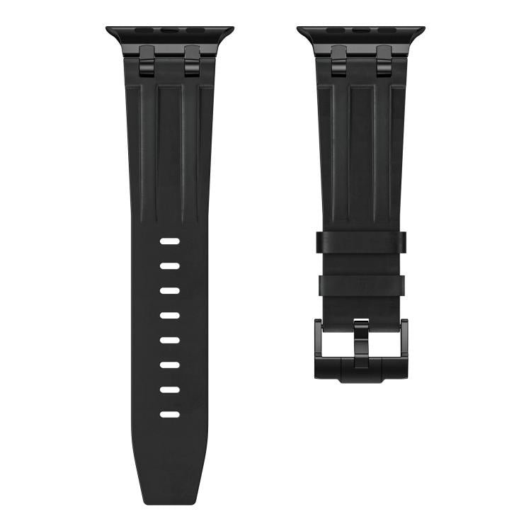 For Apple Watch 46mm / 49mm / 45mm / 44mm Crazy Horse Vegan Leather Stainless Steel Black Buckle Watch Band
