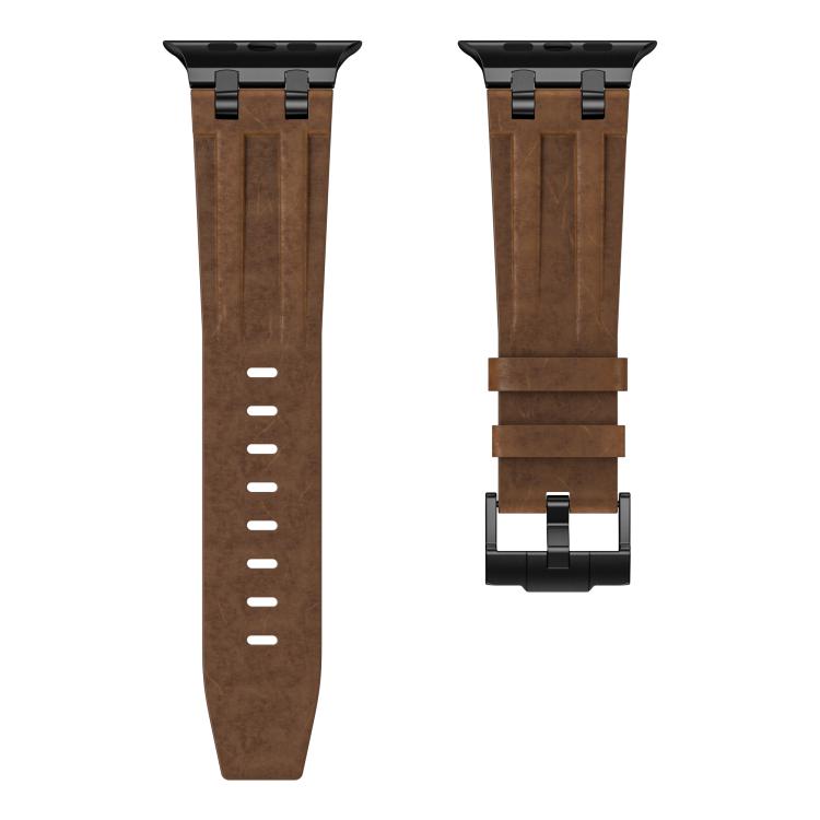 For Apple Watch 46mm / 49mm / 45mm / 44mm Crazy Horse Vegan Leather Stainless Steel Black Buckle Watch Band