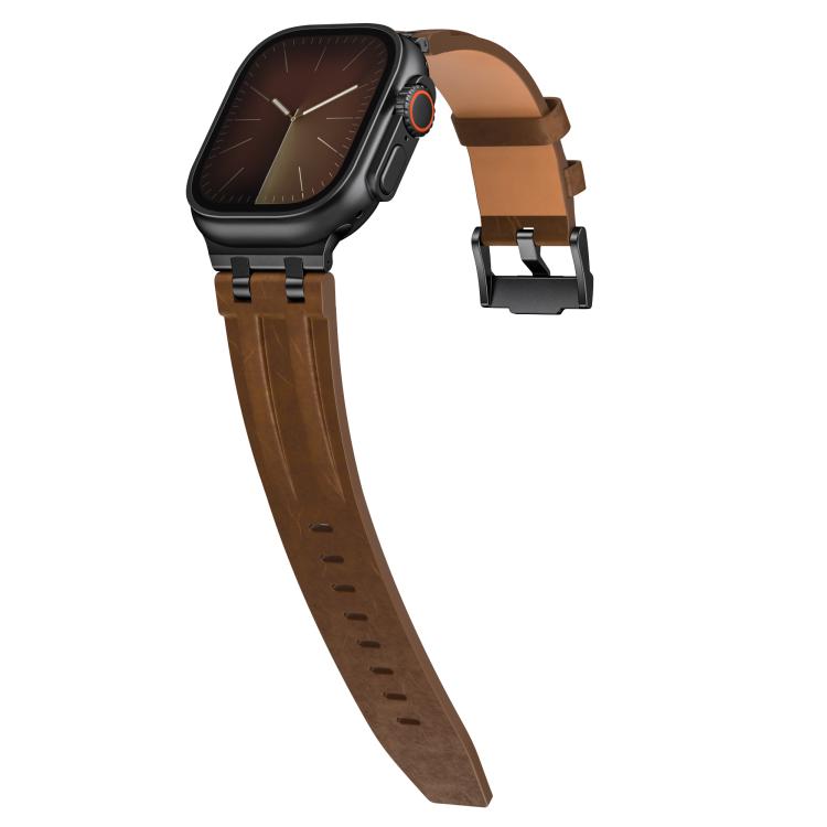 For Apple Watch 46mm / 49mm / 45mm / 44mm Crazy Horse Vegan Leather Stainless Steel Black Buckle Watch Band