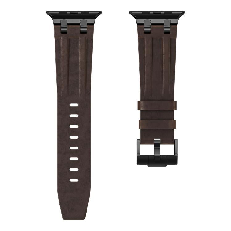 For Apple Watch 46mm / 49mm / 45mm / 44mm Crazy Horse Vegan Leather Stainless Steel Black Buckle Watch Band