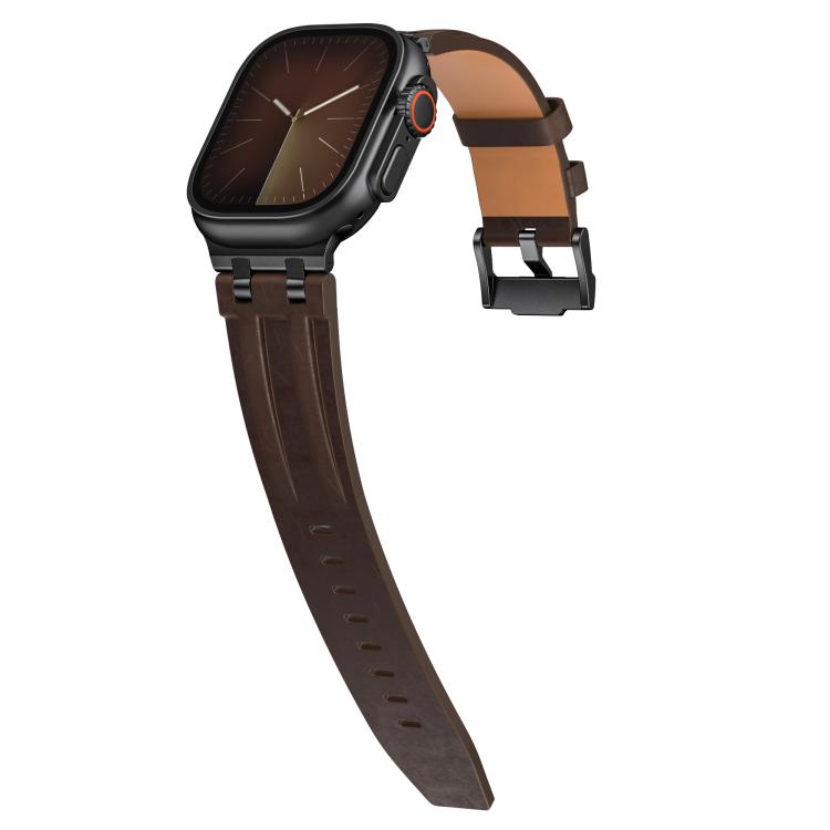 For Apple Watch 46mm / 49mm / 45mm / 44mm Crazy Horse Vegan Leather Stainless Steel Black Buckle Watch Band