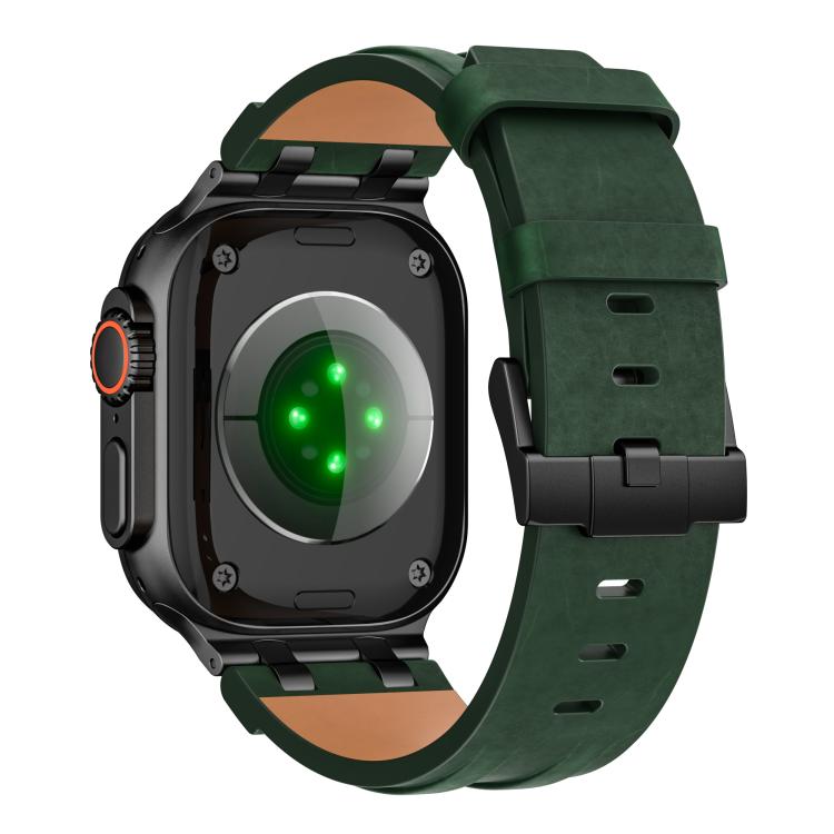 For Apple Watch 46mm / 49mm / 45mm / 44mm Crazy Horse Vegan Leather Stainless Steel Black Buckle Watch Band