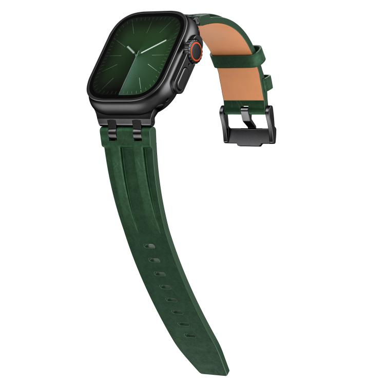 For Apple Watch 46mm / 49mm / 45mm / 44mm Crazy Horse Vegan Leather Stainless Steel Black Buckle Watch Band