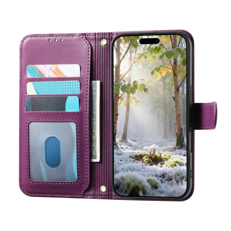 For iPhone 16 Rhombic Texture Zipper Wallet Metal Bow-knot Vegan Leather Phone Case with Strap