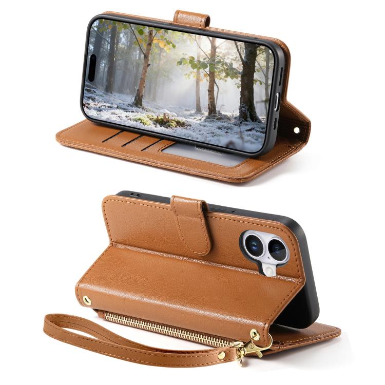 For iPhone 17 Rhombic Texture Zipper Wallet Metal Bow-knot Vegan Leather Phone Case with Strap