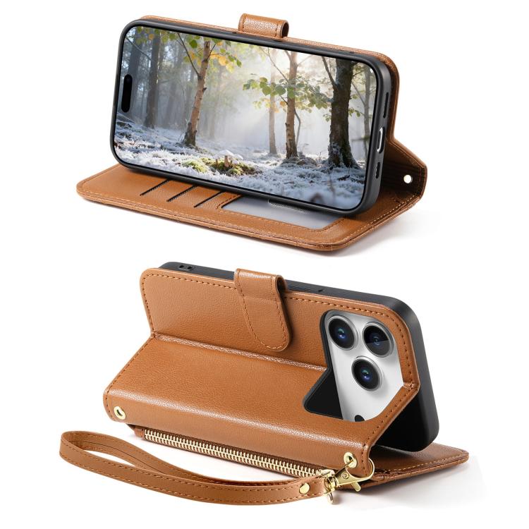 For iPhone 17 Pro Max Rhombic Texture Zipper Wallet Metal Bow-knot Vegan Leather Phone Case with Strap