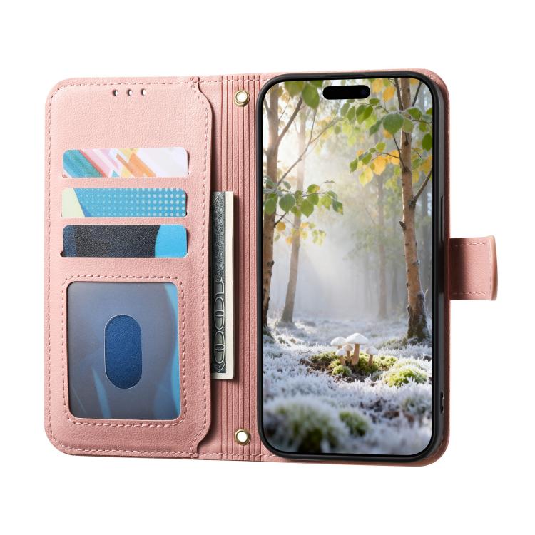 For iPhone 17 Pro Max Rhombic Texture Zipper Wallet Metal Bow-knot Vegan Leather Phone Case with Strap