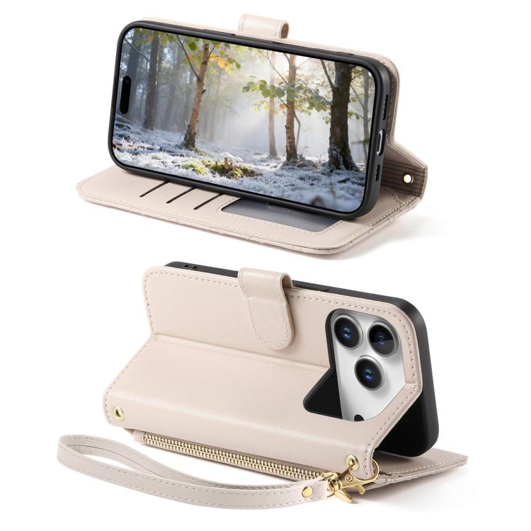 For iPhone 17 Pro Max Rhombic Texture Zipper Wallet Metal Bow-knot Vegan Leather Phone Case with Strap