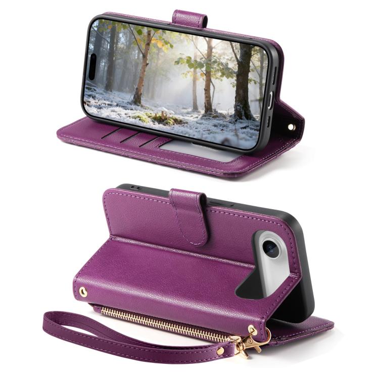 For iPhone Air Rhombic Texture Zipper Wallet Metal Bow-knot Vegan Leather Phone Case with Strap