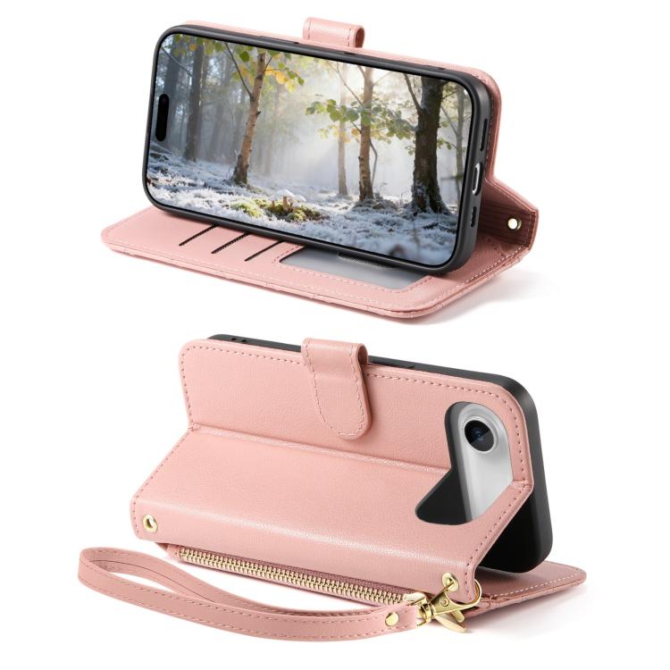 For iPhone Air Rhombic Texture Zipper Wallet Metal Bow-knot Vegan Leather Phone Case with Strap