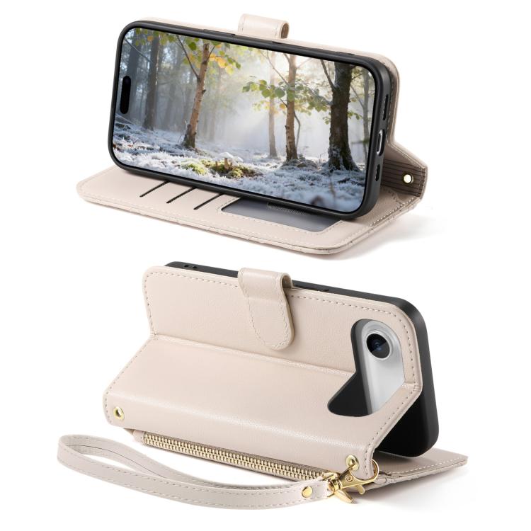 For iPhone Air Rhombic Texture Zipper Wallet Metal Bow-knot Vegan Leather Phone Case with Strap