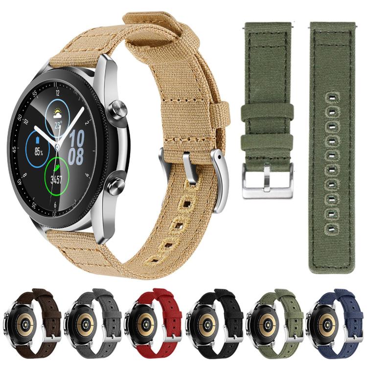 22mm Silver Pin Buckle Woven Canvas Watch Band