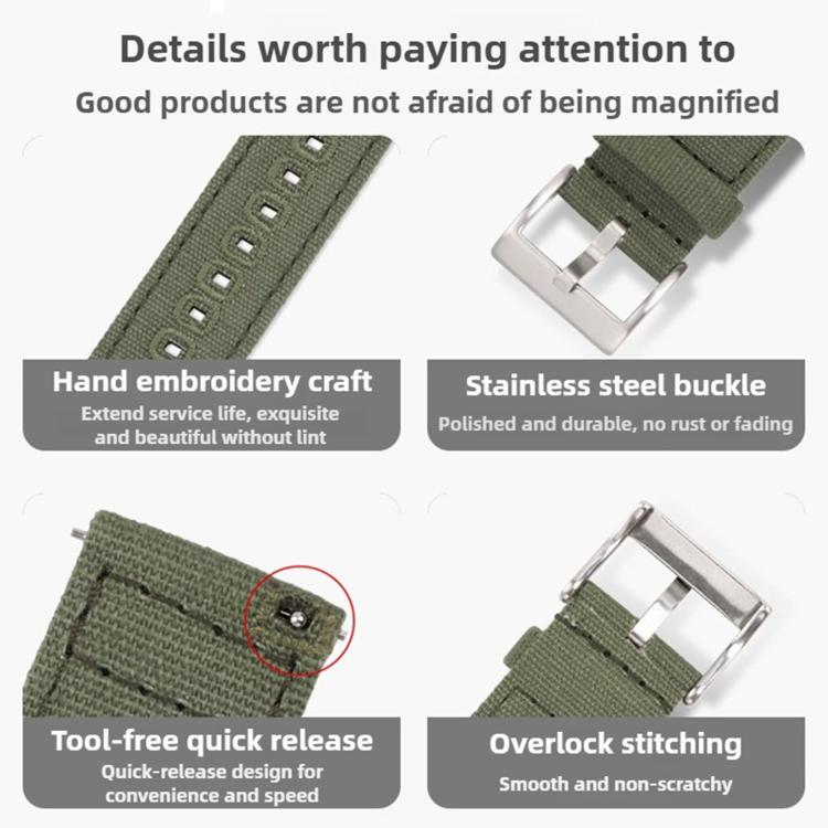 22mm Silver Pin Buckle Woven Canvas Watch Band