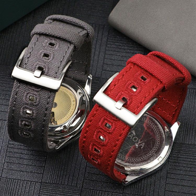 22mm Silver Pin Buckle Woven Canvas Watch Band