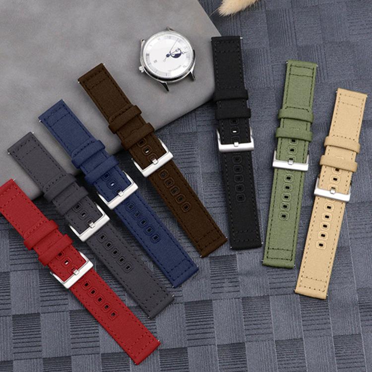 22mm Silver Pin Buckle Woven Canvas Watch Band