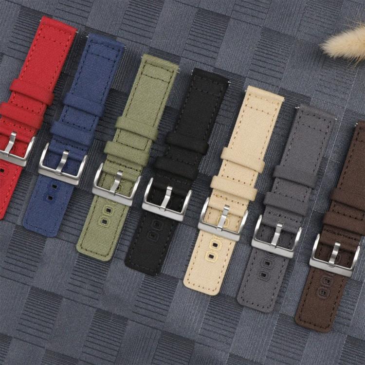 22mm Silver Pin Buckle Woven Canvas Watch Band