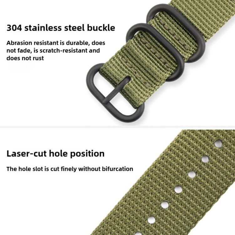 22mm Dual Ring Black Buckle Single Color Nylon Watch Band